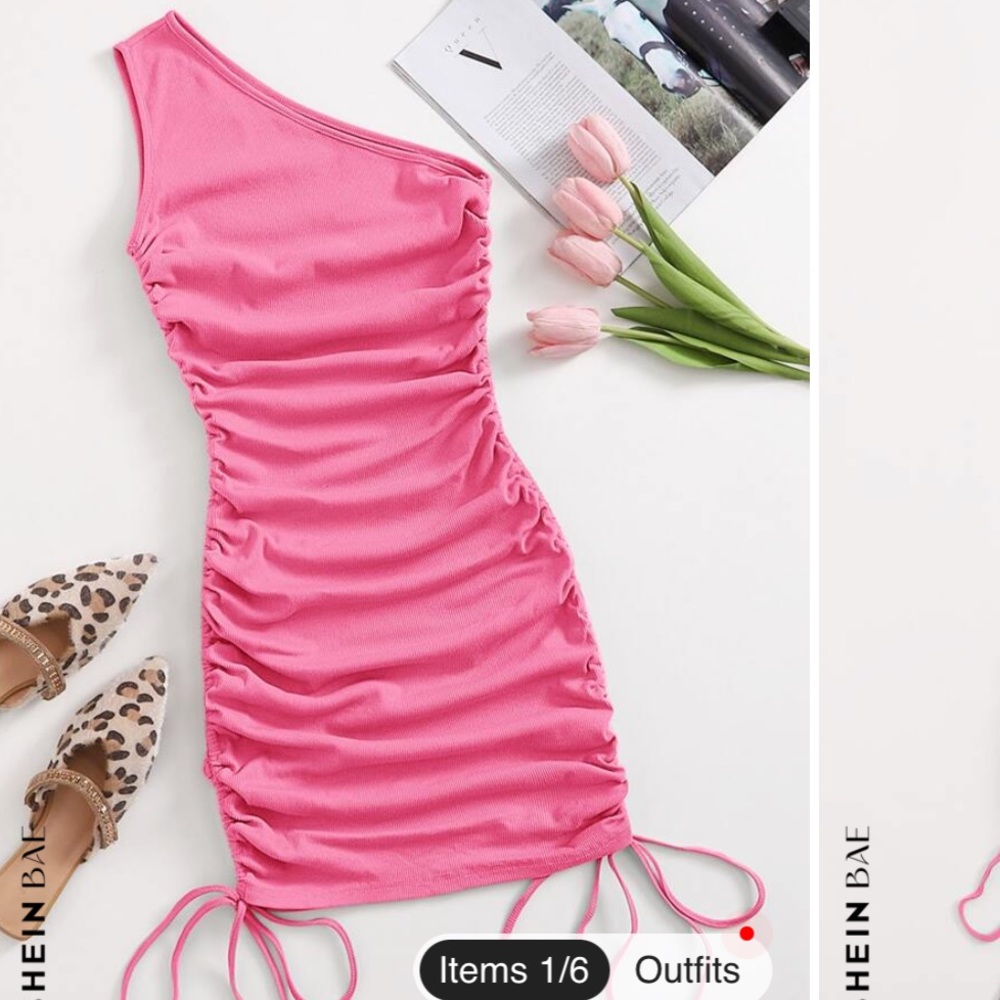 Pink Ruched One Shoulder Mini Dress